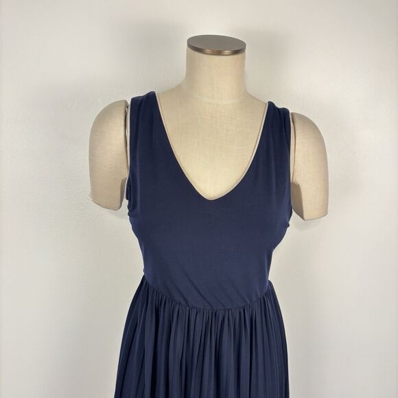Yellow Star Modcloth Womens Navy Pleated Sleeveless Dress Sz Medium Lace Trim - Picture 5 of 8
